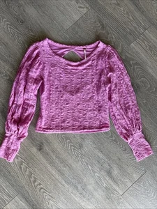 Free People Top Tea Time Palloncino Puff Manica Lunga Pizzo Ritaglio Schiena Donna M - Foto 1 di 11