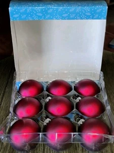 Box of 9 Old Time Pottery Burgundy Red Glass Ball Christmas Ornaments 2.6" Matte - Picture 1 of 3
