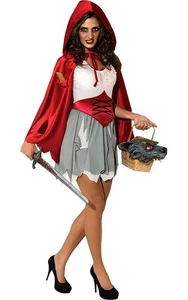 ADULT WOMENS LIL DREAD LITTLE RED RIDING HOOD FANCY DRESS HALLOWEEN COSTUME - Picture 1 of 2
