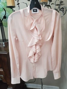 D&G Dolce Gabbana Rose Silk Long Sleeve Blouse Shirt Career $995 Ruffled Front - Picture 1 of 21