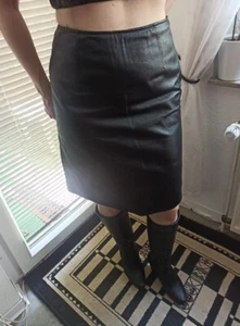 Leder Rock Schwarz Gr. 38 Sexy Knielang Lederrock Echte Leder - Bild 1 von 18