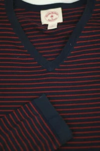 Suéter Brooks Brothers Para Hombre Azul Marino Rojo Rayas Algodón Cuello en V L Grande - Imagen 1 de 4