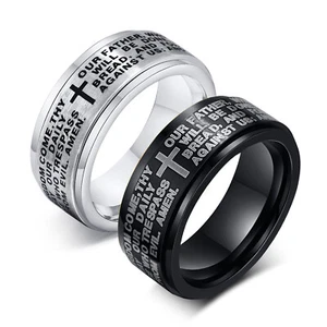 2 Stck. Männer Kreuz Bibel Vers Gebet Spinner Ring Edelstahl Schmeichler Band #7-13 - Bild 1 von 6