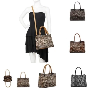 Damen Luxus Leopardenmuster Muster Medium Kunstleder Beuteltasche Schultertasche - Bild 1 von 13