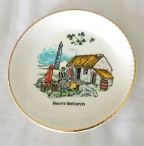Carrigaline Pottery Co Ltd Kork Irland kleine Schmuckschale 4,5" rund Goldrand - Bild 1 von 6