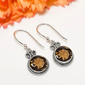 Smoky Quartz Gemstone 925 Sterling Silver Jewelry Earring, Designer Earring - Picture 1 of 4