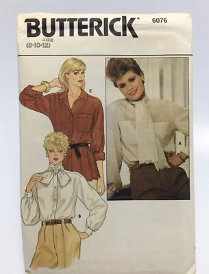 Blouse Tie End Collar Size 8-12 B6076 Uncut 80s Sewing Pattern - Image 1 of 2