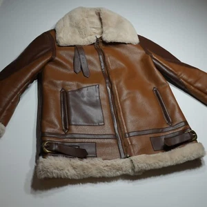 Choosy Bomber Jacket Womens Medium Brown Camel Faux Leather Shearling Aviator - Picture 1 of 13
