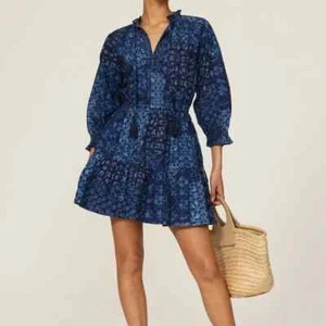Neu mit Etikett Lauren Ralph Lauren Größe 16 Loch Puffärmel Stufen Patchwork Kleid blau - Bild 1 von 17