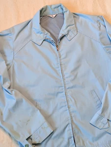 Vintage 60s Faded & Worn Baby Blue Cropped Classic Harrington Zip Jacket Size 38 - Bild 1 von 11