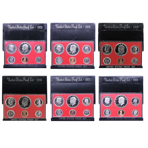 1973-1978 Ike Proof Set Run Original Box CN-Clad 6 Sets 36 Coin Lot US Mint Cover