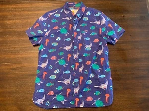 Mini Boden Boys Size 11–12Y Button Up Ocean Short Sleeve Shirt Turtle Fish - Picture 1 of 8
