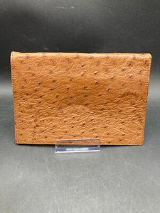 Cartera de cuero de avestruz genuino, marrón - Imagen 1 de 8
