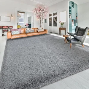 Teppich Hochflor Shaggy Teppiche Langflor Uni Reine Grau Wohnzimmer Pflegeleicht - Bild 1 von 8