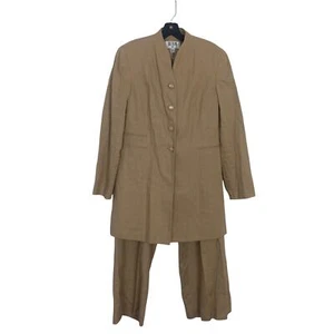 Bill Blass 1980's Tan Long Sleeve Jacket and Flat Front Pants Suit Set Size 12 - Picture 1 of 15