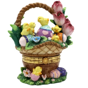 Cesta de Pascua vintage caja baratija pintada a mano cerámica pastel decoración de temporada - Imagen 1 de 11