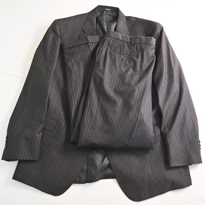 Austin Reed 50L 40x30 Black Gray Stripe 100% Wool Mens Jacket Pants Suit - Image 1 of 4