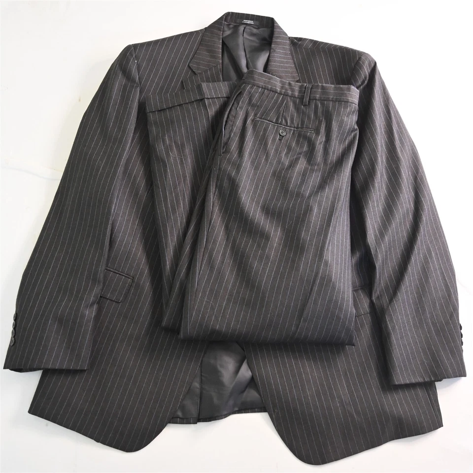 Austin Reed 50L 40x30 Negro Gris Rayas 100% Lana Hombre Chaqueta Pantalones Traje Foto 1 de 4