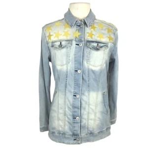 LuLaRoe Jaxon Womens M Star Embroidered Denim Jacket Fitted Cotton Spandex Blue - Picture 1 of 10
