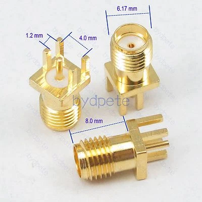 SMA female jack pin Connetor 0.47" 1.2mm Socket PCB Edge Mount Solder RF bydpete - Image 1 of 4