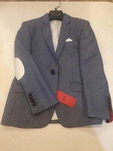 Boys Elie Balleh Navy Blazer With White Polka Dot And Elbow Patch, Size 8 - Picture 1 of 5