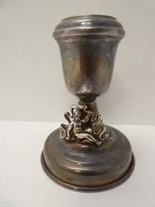 VINTAGE 800 SILVER CANDLE HOLDER CANDLESTICK WITH APPLIED PUTTI ANGEL DECORATION - Picture 1 of 9