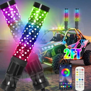 Pair 2ft Spiral LED Fat Whip Light Antenna RGB Chasing For Can-am X3 RZR UTV ATV - Picture 1 of 16