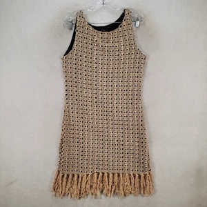 I AM Alberto Makali Beige Crochet Lace Fringe Boho Sheath Womens Dress Size XL - Picture 1 of 19