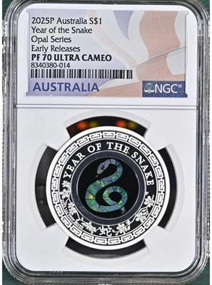PF70 NGC 2025 Australia Opal Series Lunar Year of the SNAKE 1oz Silver Proof OGP - Image 1 of 4