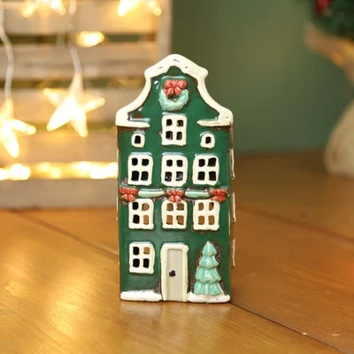 Ceramic Christmas Tealight Holder Cottage Village Scene Townhouse Xmas Ornament - Image 1 of 4