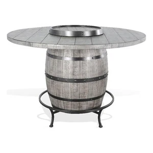 Pemberly Row Round Mahogany Pub Table with Wine Barrel Base in Gray - Picture 1 of 7