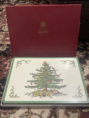 Vintage Spode Pimpernel Christmas Tree Placemat Set 6 Cork Back England 15x12” - Image 1 of 4