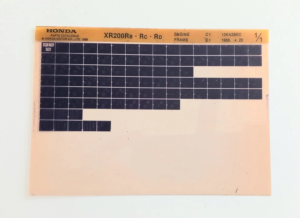 Honda XR 200 RB/C/D 1988 PARTS LIST MICRO FICHE - Image 1 of 1
