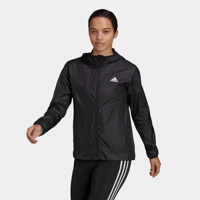 Adidas AEROREADY Womens Running Windbreaker Black Zip Front Logo Hooded XS NWT - Image 1 of 4
