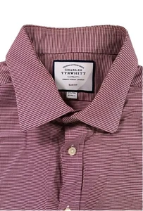 Camisa Charles Tyrwhitt Para Hombre Calce Ajustado Talla 34 Granate Cuello Abotonado Clásica - Imagen 1 de 14