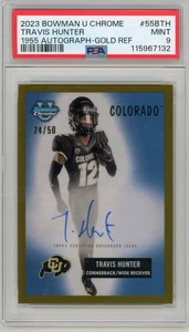 ๐ Travis Hunter 2023 Bowman U Chrome '55 Bowman Gold Auto Variation 24/50 PSA 9 - Picture 1 of 2