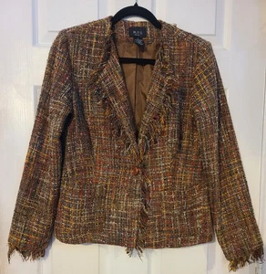 M.D.L. New York Brown Multicolor Textured Fully Lined Jacket/Blazer Sz 6 - Picture 1 of 9