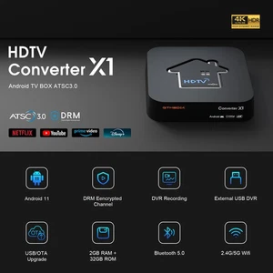OTA 4K UHD ATSC 3.0/1.0 Converter Digital TV Tuner Free DRM Smart Android TV Box - Picture 1 of 19