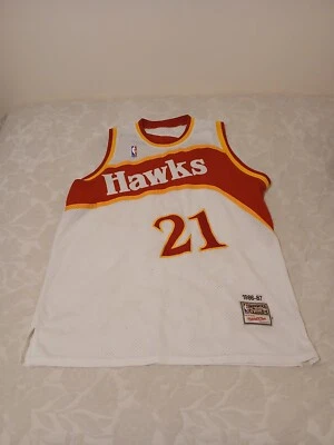 Camiseta deportiva Mitchell & Ness blanca auténtica de los Atlanta Hawks talla 54 Dominique Wilkins Foto 1 de 4