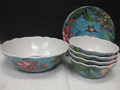 9 шт. салатницы тарелки КОЛИБРИ сервировочная чаша Aqua цветочный меламин 222 пятый  - Изображение 1 из 4