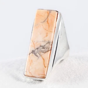 a Bellissimo anello lungo in argento Howlith rettangolo arancione chiaro eccezionale misura 59 - Foto 1 di 4