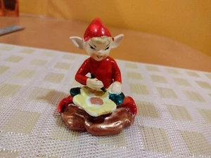 Vintage Elf Pixie Fairy Paint Flower Japan Red Lefton Figurine Pointed Ears REDO - Picture 1 of 7
