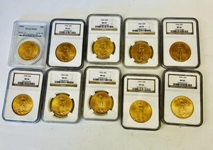 RARE SET OF 10 MS 66 US $20.00 GOLD COINS GRADED BY:PCGS & NGC - Picture 1 of 6