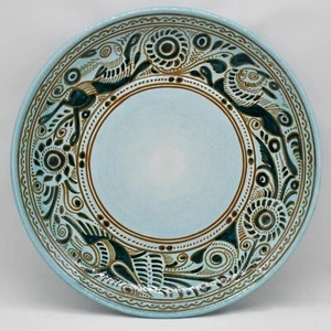 Vintage Felix Tissot Ceramica Taxco Mexico Folk Art Teal Fantasia Pottery Plate - Picture 1 of 6