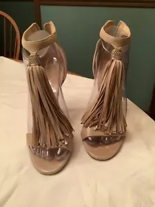 Jimmy Choo Kristall Quaste Glitzer Akzent Leder Sandalen 36 US 6 mit Staubbeutel - Bild 1 von 6