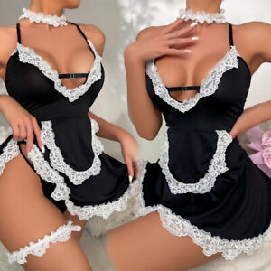 Sexy French Maid Costume Women Anime Cosplay Lace Lingerie Apron Uniform Outfits
