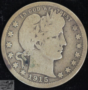 1915 S Barber Quarter, Very Good Condition, Silver, Free Shipping in USA, C4758
