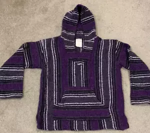Mexican Poncho Medium Unisex Baja Hoodie Surfer Skater Drug Rug Purple - Picture 1 of 13