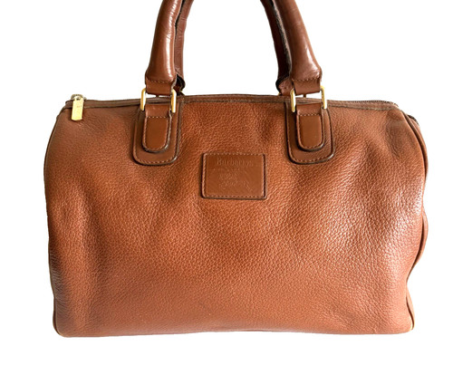 Autentica borsa a mano Burberrys in pelle marrone vintage dal Giappone 0748
