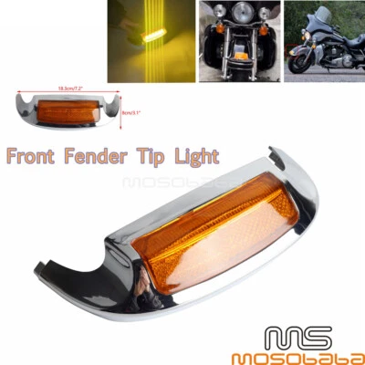 Luz LED punta guardabarros delantero cromada y amarilla apta para Harley Electra Glide Sport FLHS Foto 1 de 4